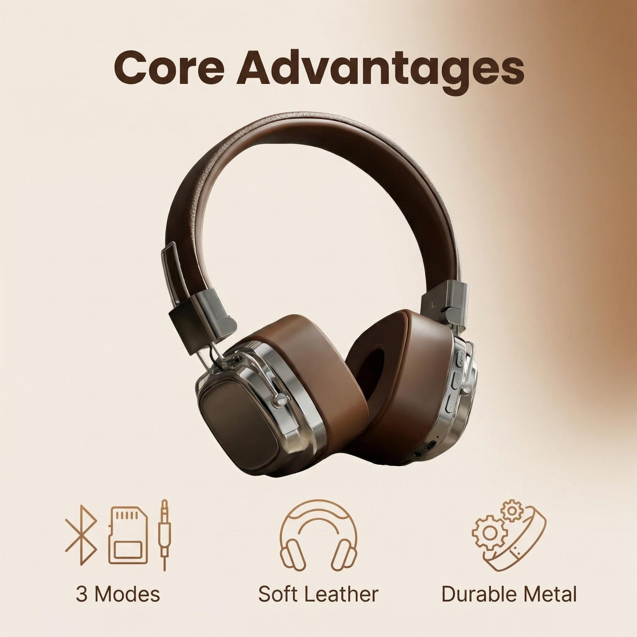 Audio Music Apple - Auriculares Retro de Cuero con Cable,